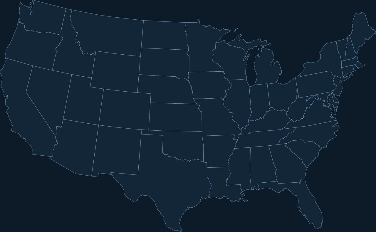 Map of the United States showing the 39 cities covered by VELAR Travel